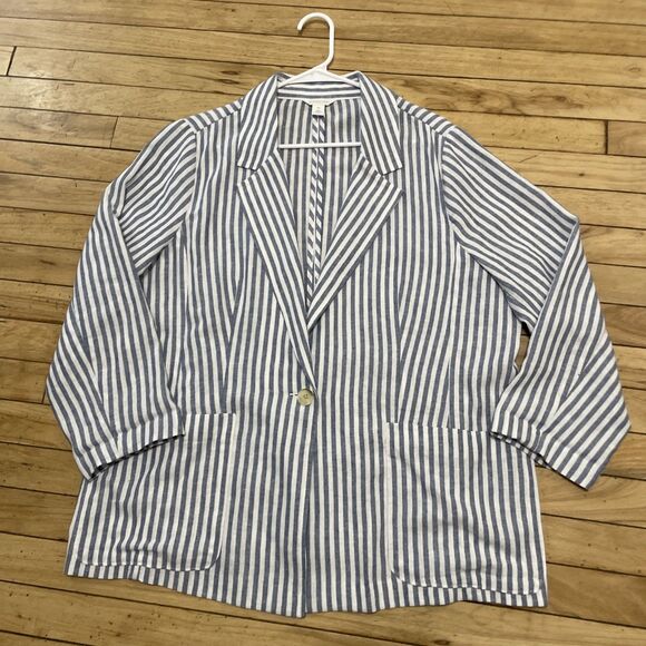 Caslon Linen Jacket Women XXL Blue White Striped Yacht Unstructured Blazer 2XL - Picture 16 of 16